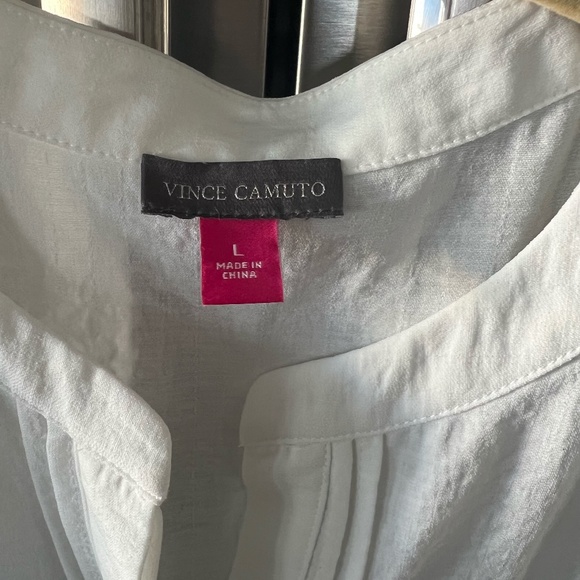 Vince Camuto Ruffle Sleeve Split Neck Blouse - White - L - Picture 3 of 4